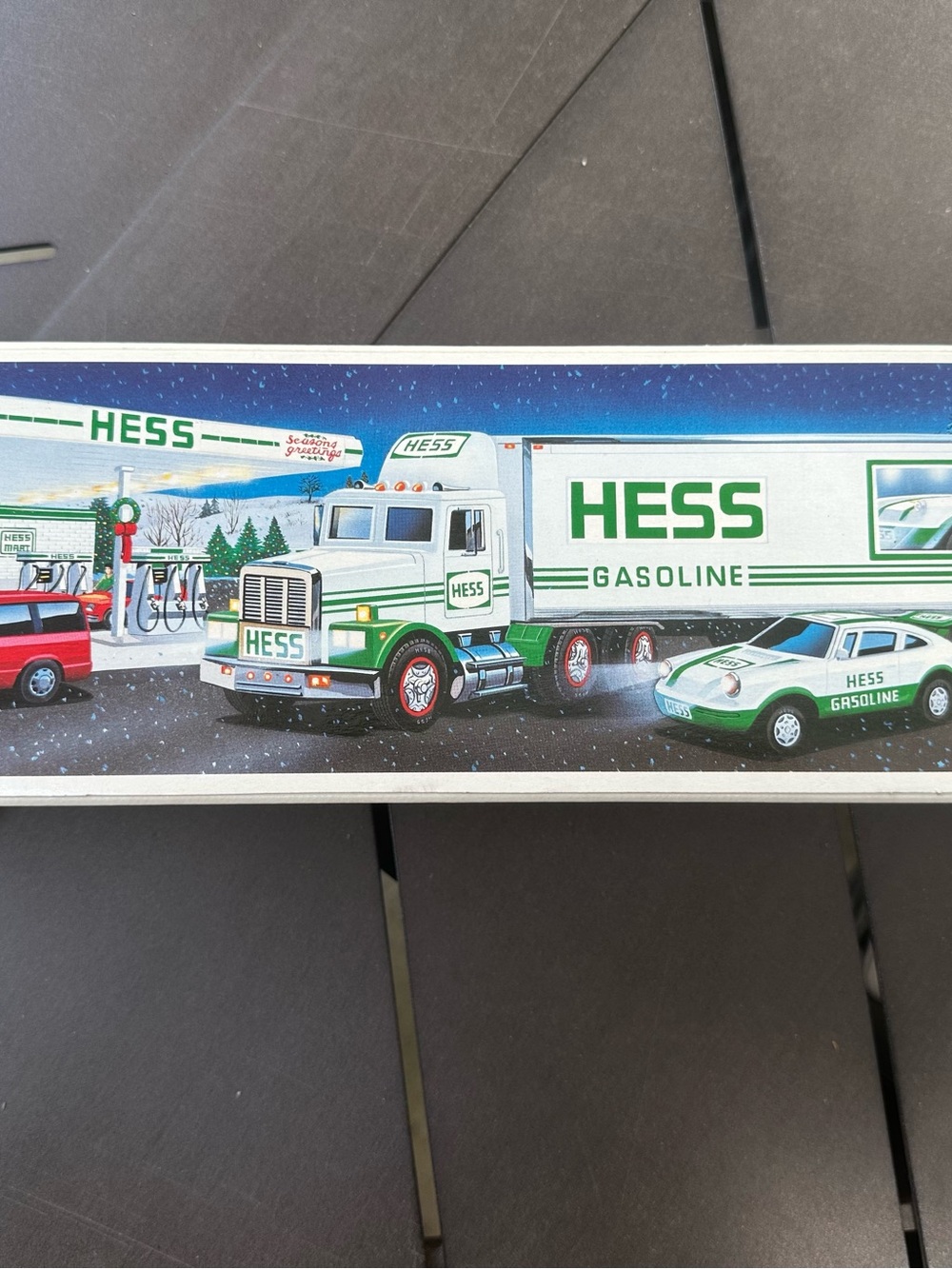 1992 HESS Gasoline Semi Truck & Race Car Set - White & Green
